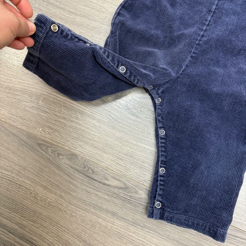 Vtg 90s Ella Worthington Blue Corduroy Overalls STOP Sign Patch Size 12-18M - Picture 3 of 7